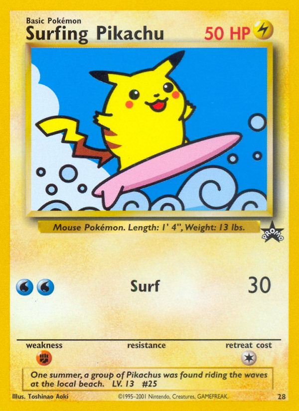 Surfing Pikachu — illustrated card