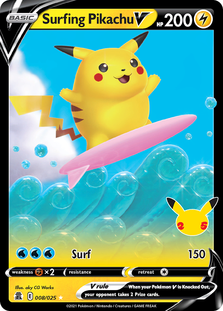 Surfing Pikachu V — illustrated card