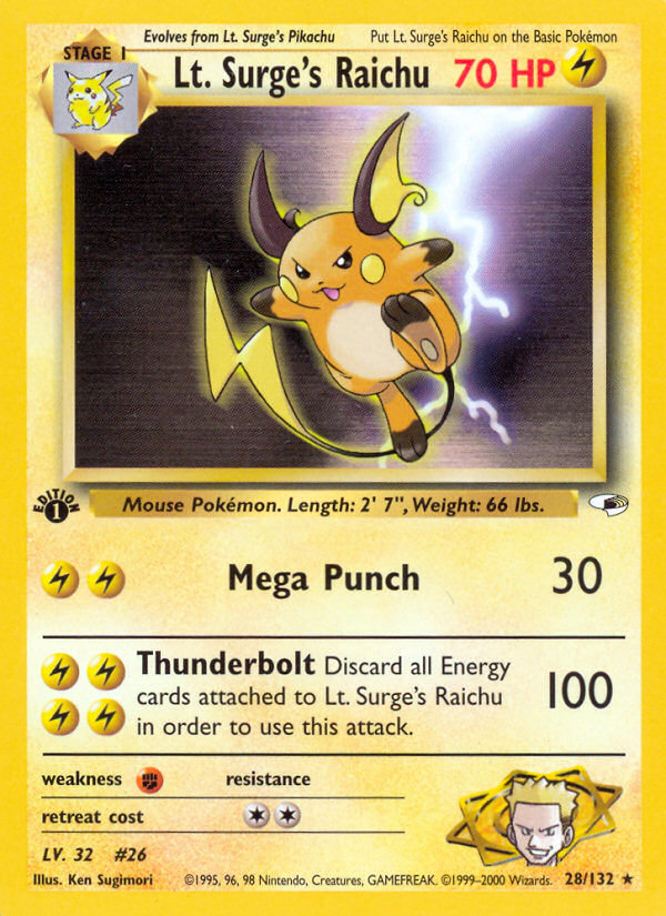 Lt. Surge's Raichu — illustrated card