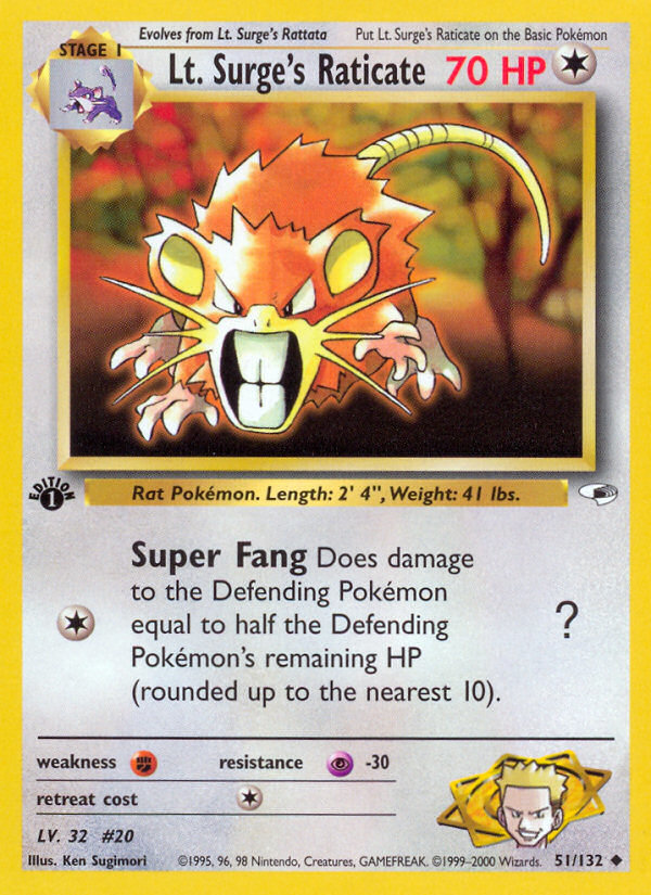 Lt. Surge's Raticate — illustrated card