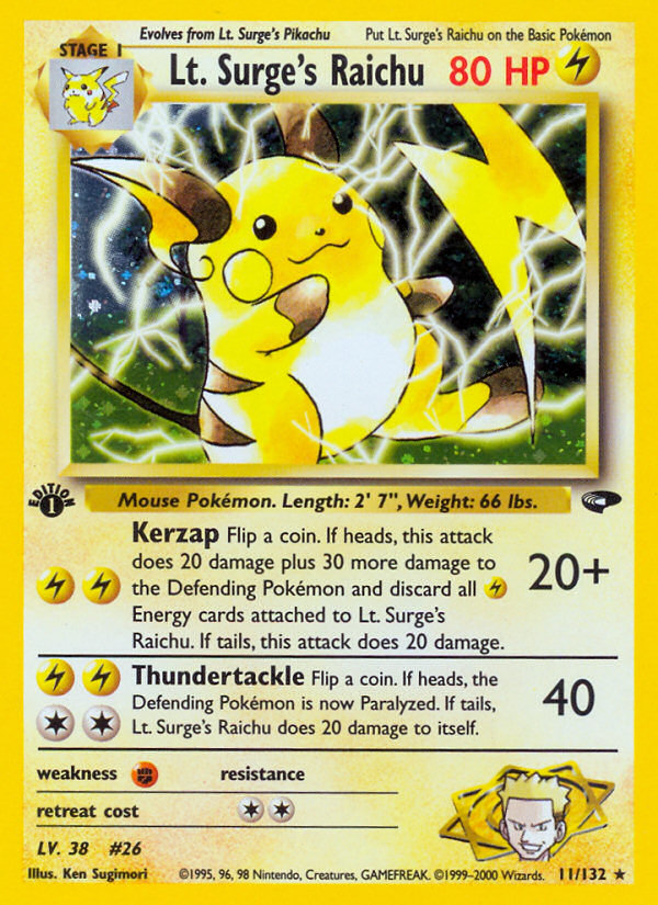 Lt. Surge's Raichu — illustrated card