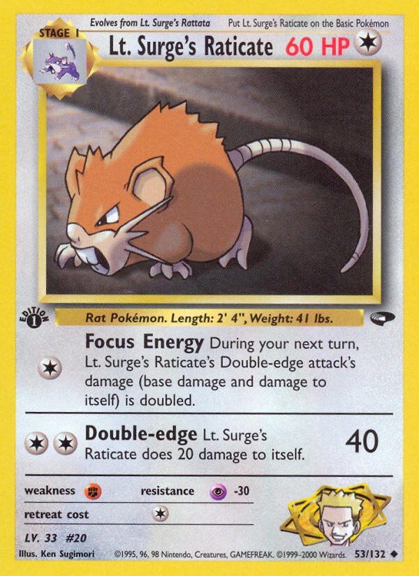 Lt. Surge's Raticate — illustrated card