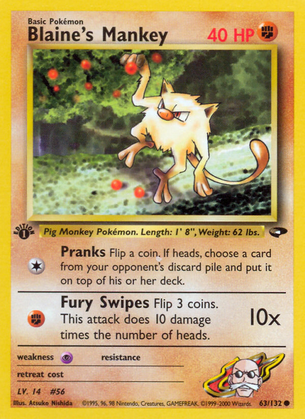 Blaine's Mankey — illustrated card