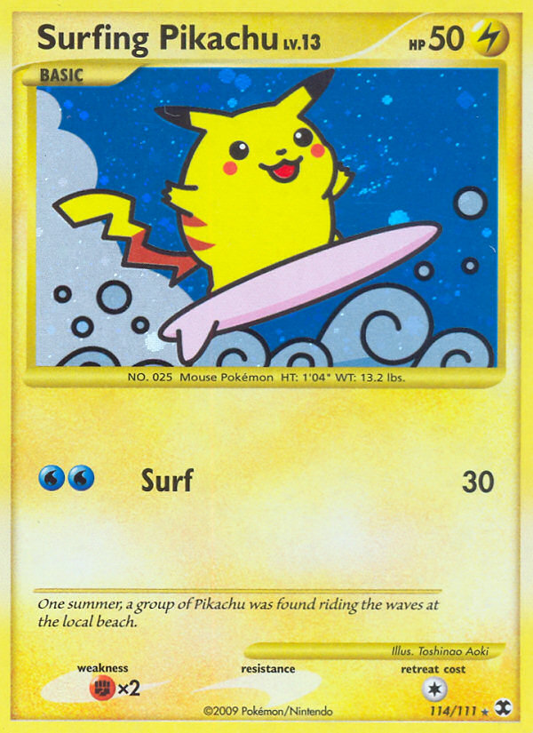 Surfing Pikachu — illustrated card