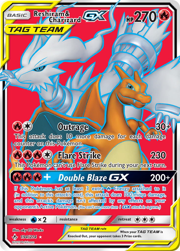 Reshiram & Charizard-GX — illustrated card
