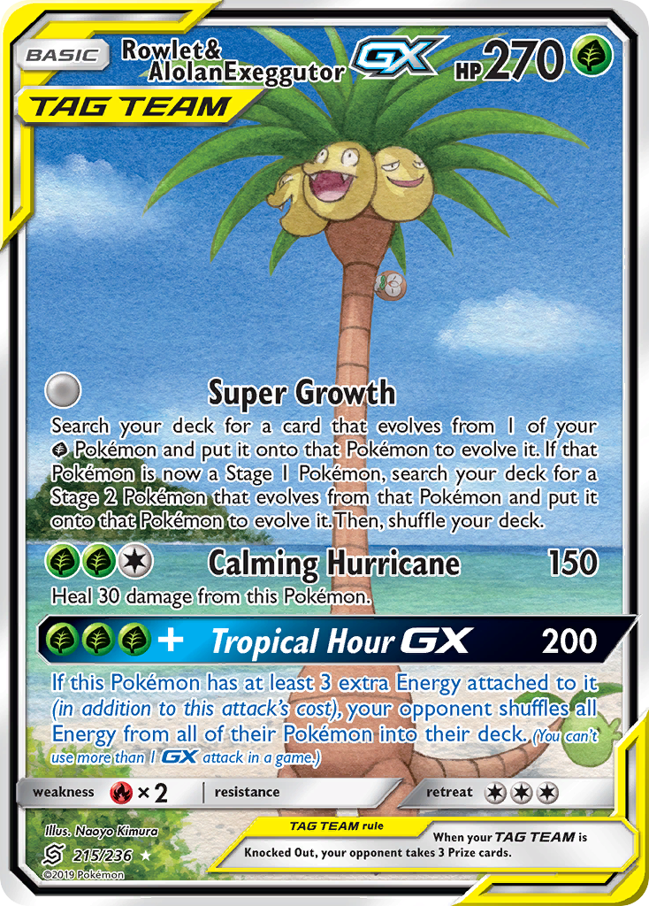 Rowlet & Alolan Exeggutor-GX — illustrated card