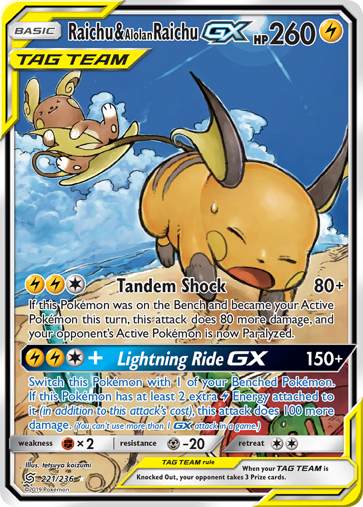 Raichu & Alolan Raichu-GX — illustrated card