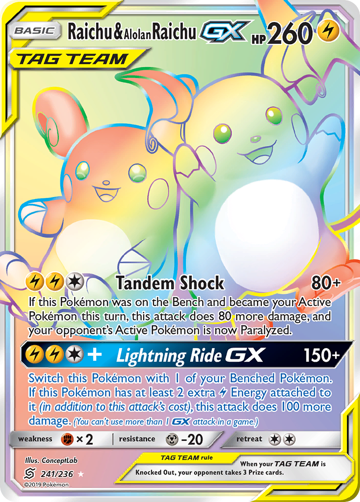 Raichu & Alolan Raichu-GX — illustrated card