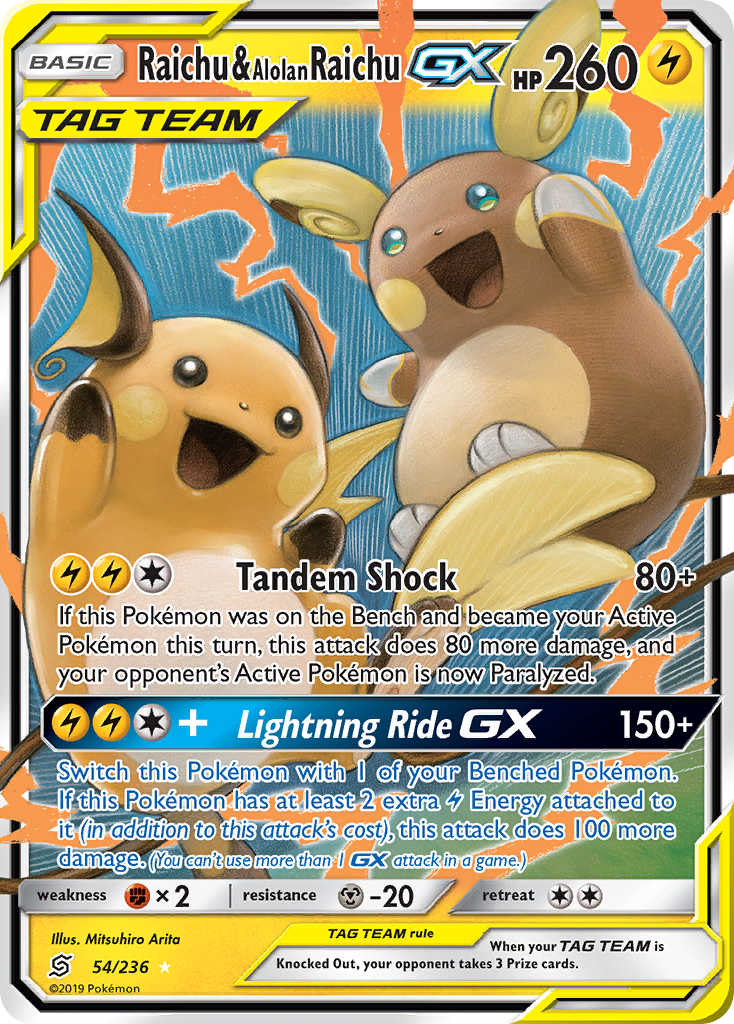 Raichu & Alolan Raichu-GX — illustrated card