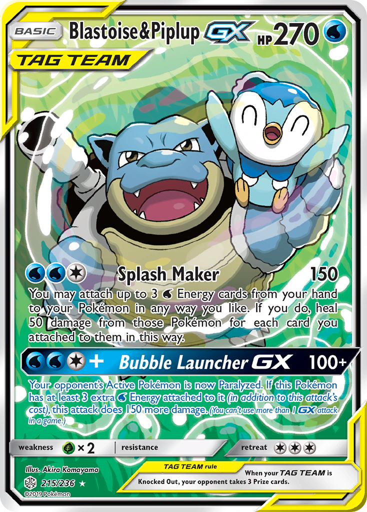 Blastoise & Piplup-GX — illustrated card