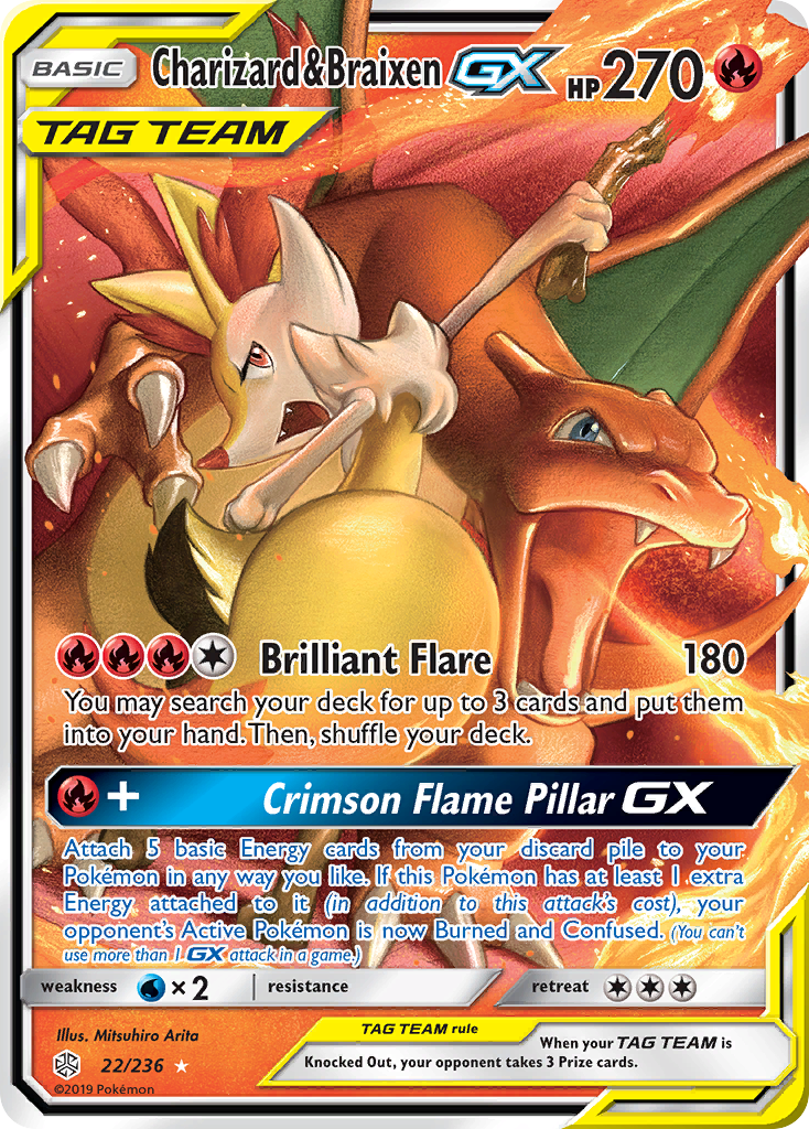 Charizard & Braixen-GX — illustrated card