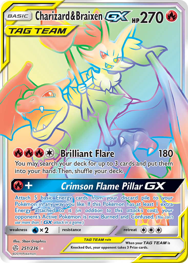Charizard & Braixen-GX — illustrated card