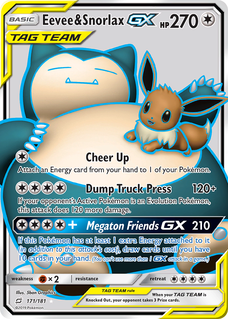 Eevee & Snorlax-GX — illustrated card