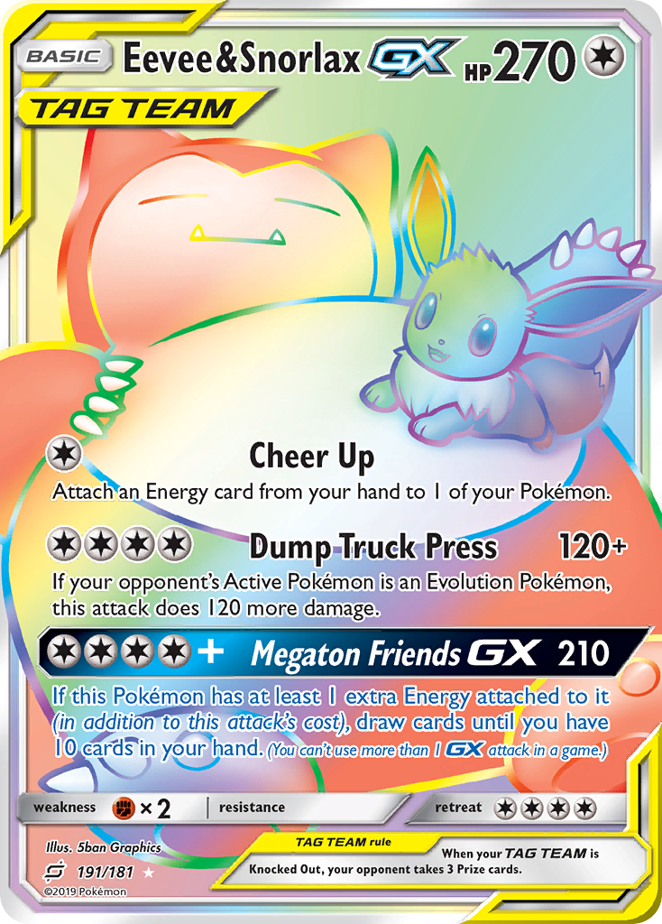 Eevee & Snorlax-GX — illustrated card