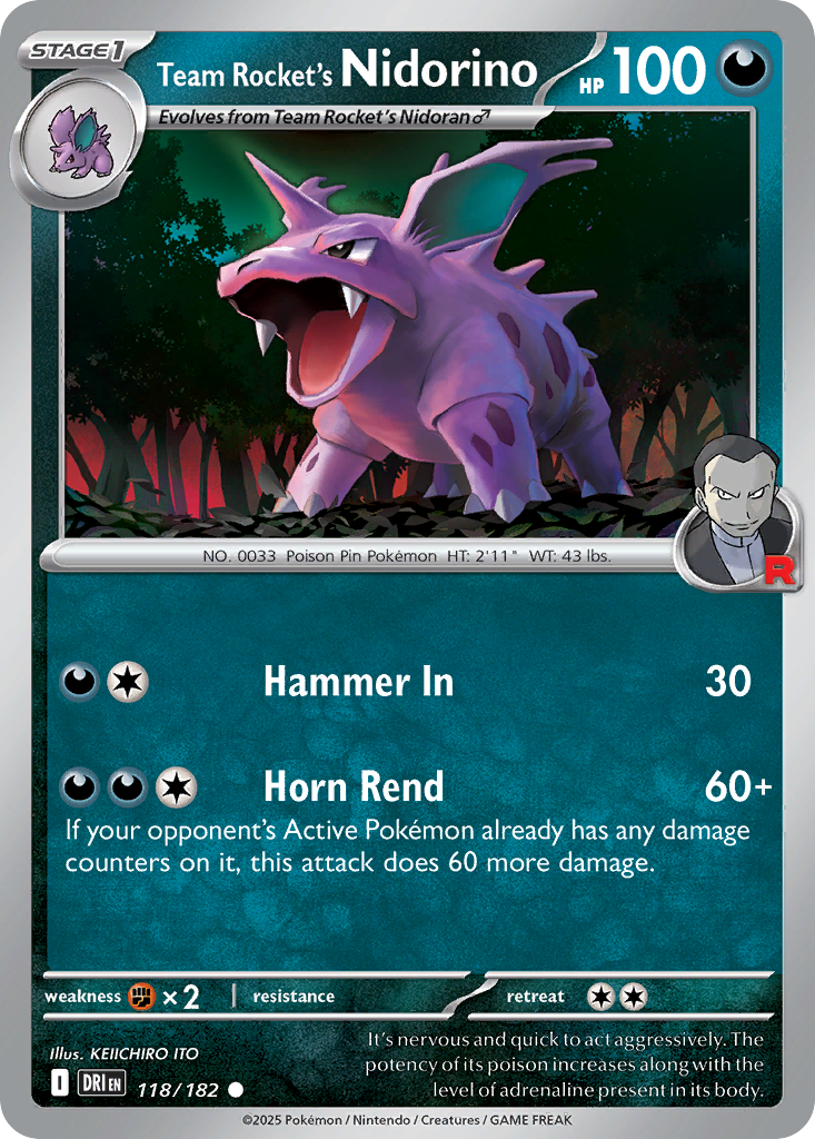 Team Rocket's Nidorino — illustrated card