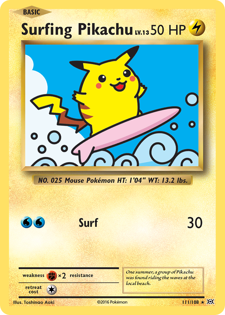 Surfing Pikachu — illustrated card